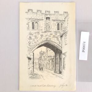 Vtg 30s North Gate Salisbury England Judges Ltd Postcard Picture Pencil Sketch